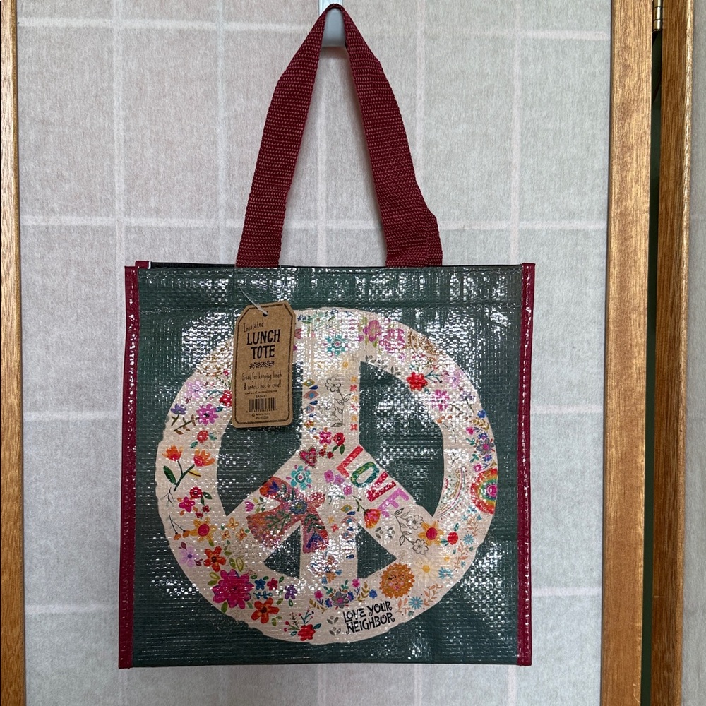 Natural Life Insulated Lunch Tote - Peace sign, Love Your Neighbor